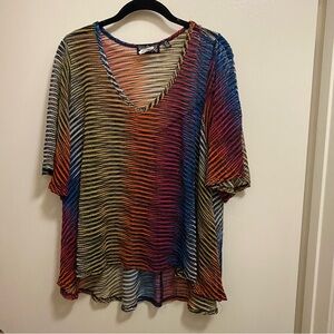 Tattoo Me Vintage Y2K Womens Sheer Top Blouse 2X 2XL Multicolor Stripes Striped